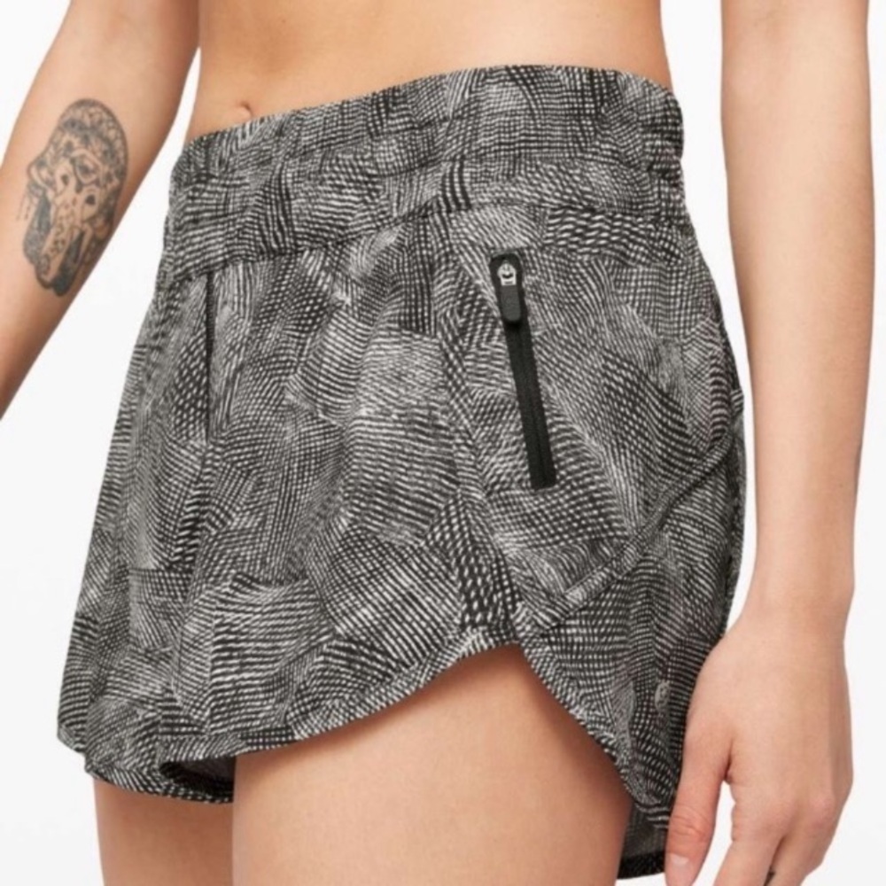 Lululemon Tracker V Athletic Black Patterned Shorts.